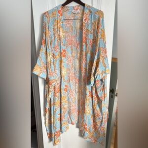 Roxy Light Blue Floral Kimono with Orange and Cream Accents